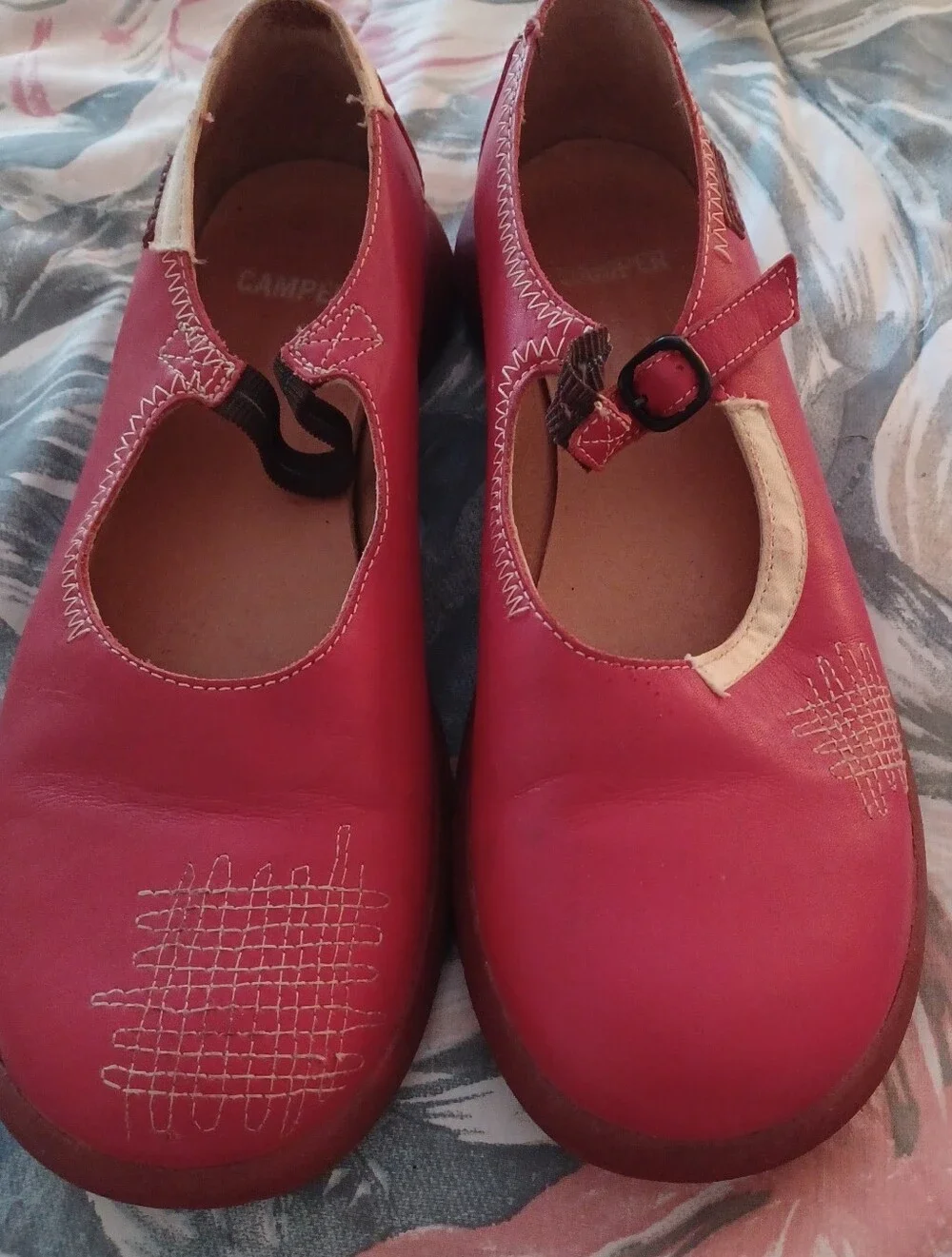 Camper 39 8.5 81/2 Women's Red Leather Mary Jane Flats Shoes